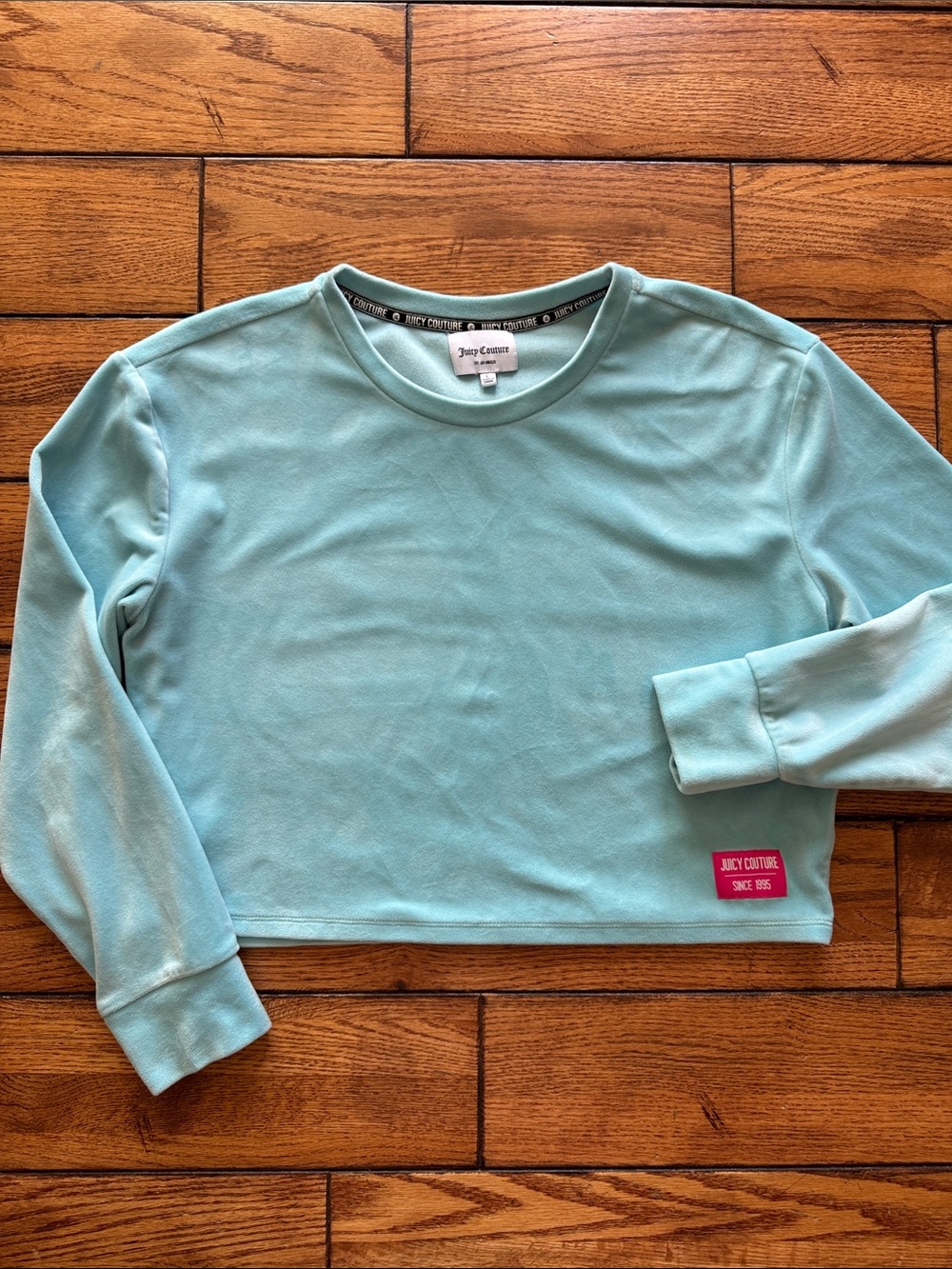 Juicy Couture Luxe Velour Pool Party Cropped Crewneck Sweatshirt‎ Sz L Y2K, 90s